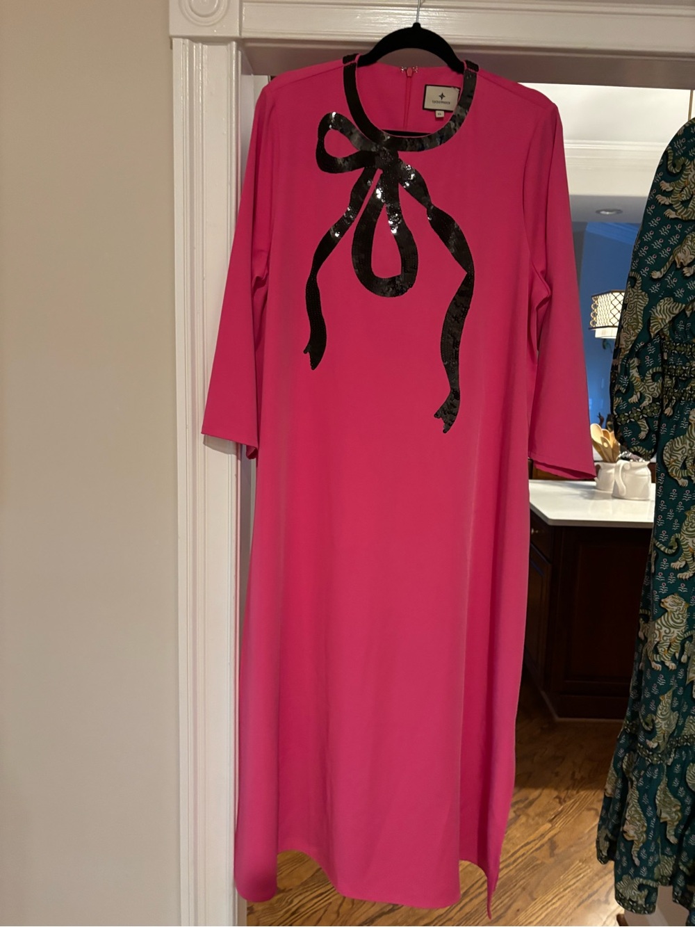 Tuckernuck Hot Pink Midi Dress with Black Bow Detail